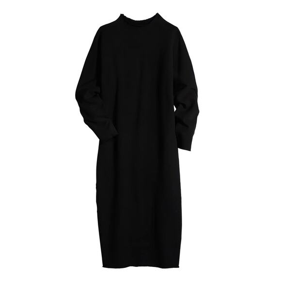 NEW Frank & Eileen Isabelle Funnel Neck Dress Black Triple Fleece Sz L Midi - Picture 4 of 9
